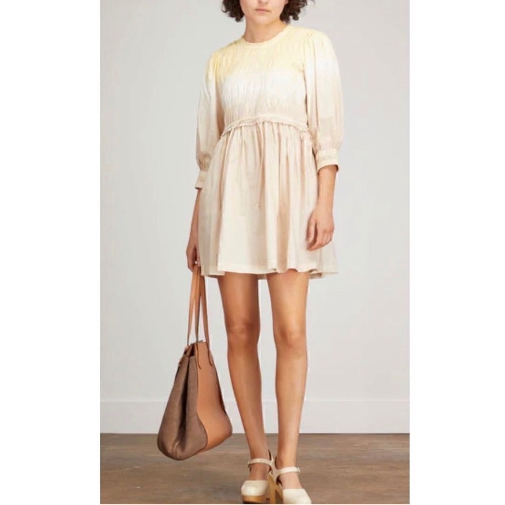 APIECE APART Aldea Smocked Mini Dress M Organic Cotton Cottagecore Resort Boho
